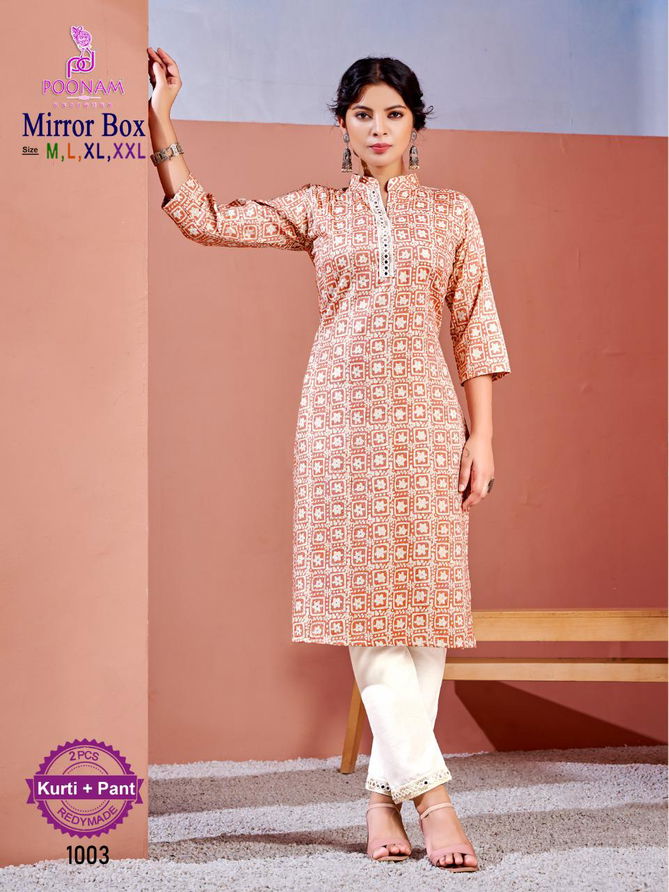 Poonam Mirror Box Regular Wear Wholesale Kurti With Bottom Catalog
